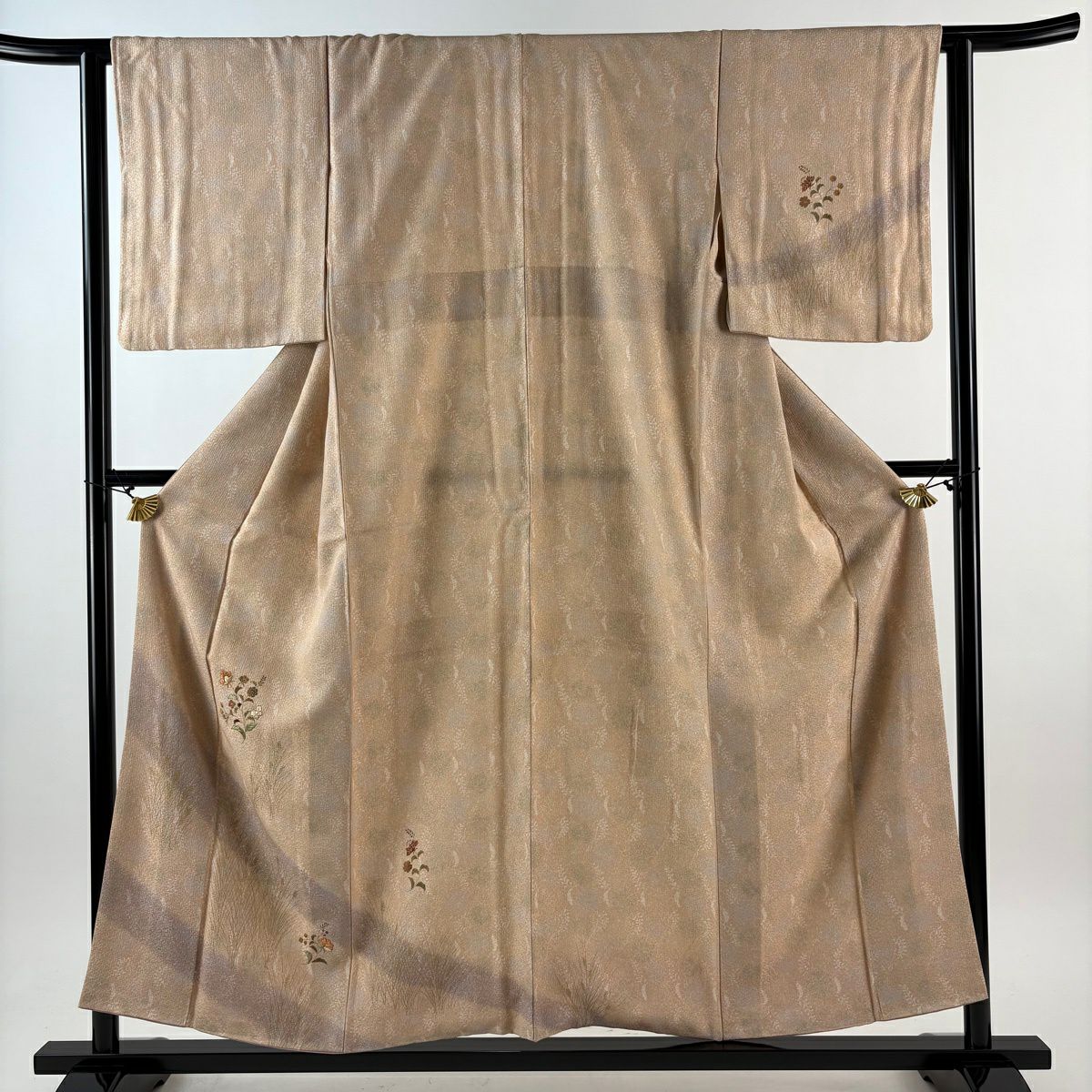 付下 身長155.5cm 袖長63cm S 雙層 草花紋紋 刺繡 金彩裝飾 粉米色 純蠶絲 優品級