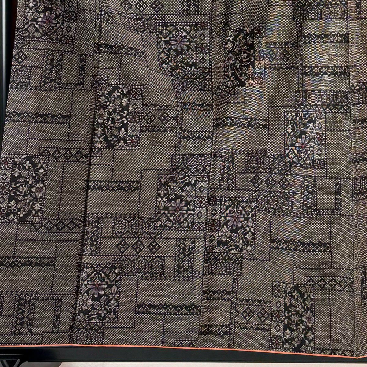 【美品】 紬織 身長158cm 袖長64.5cm M 雙層 色紙 草花紋紋 焦茶 純蠶絲 秀品級