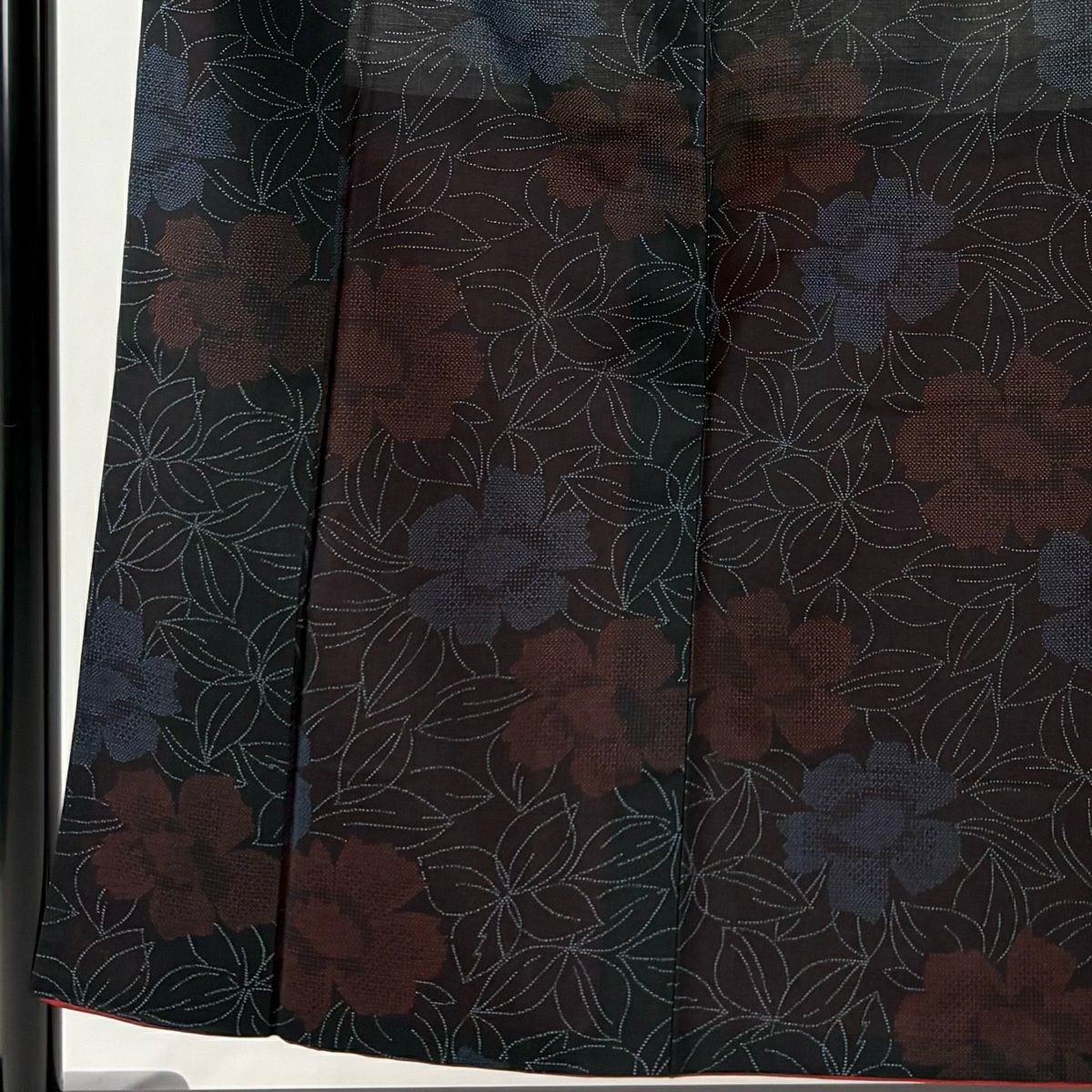 【美品】 紬織 身長153.5cm 袖長64cm M 雙層 草花紋紋 黑 純蠶絲 秀品級