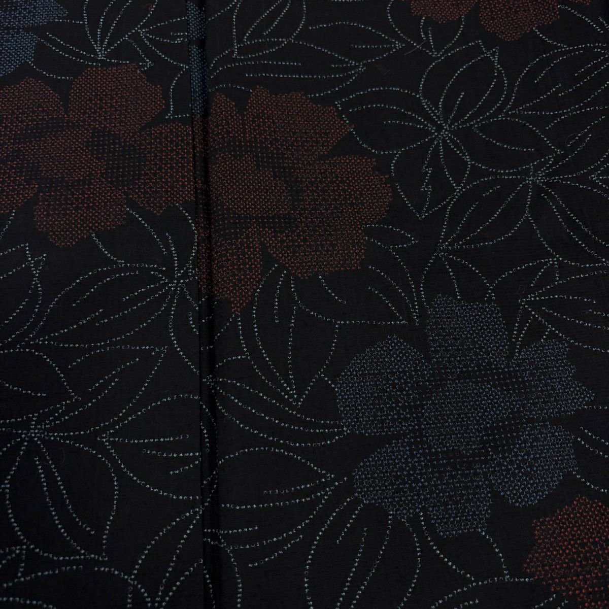 【美品】 紬織 身長153.5cm 袖長64cm M 雙層 草花紋紋 黑 純蠶絲 秀品級