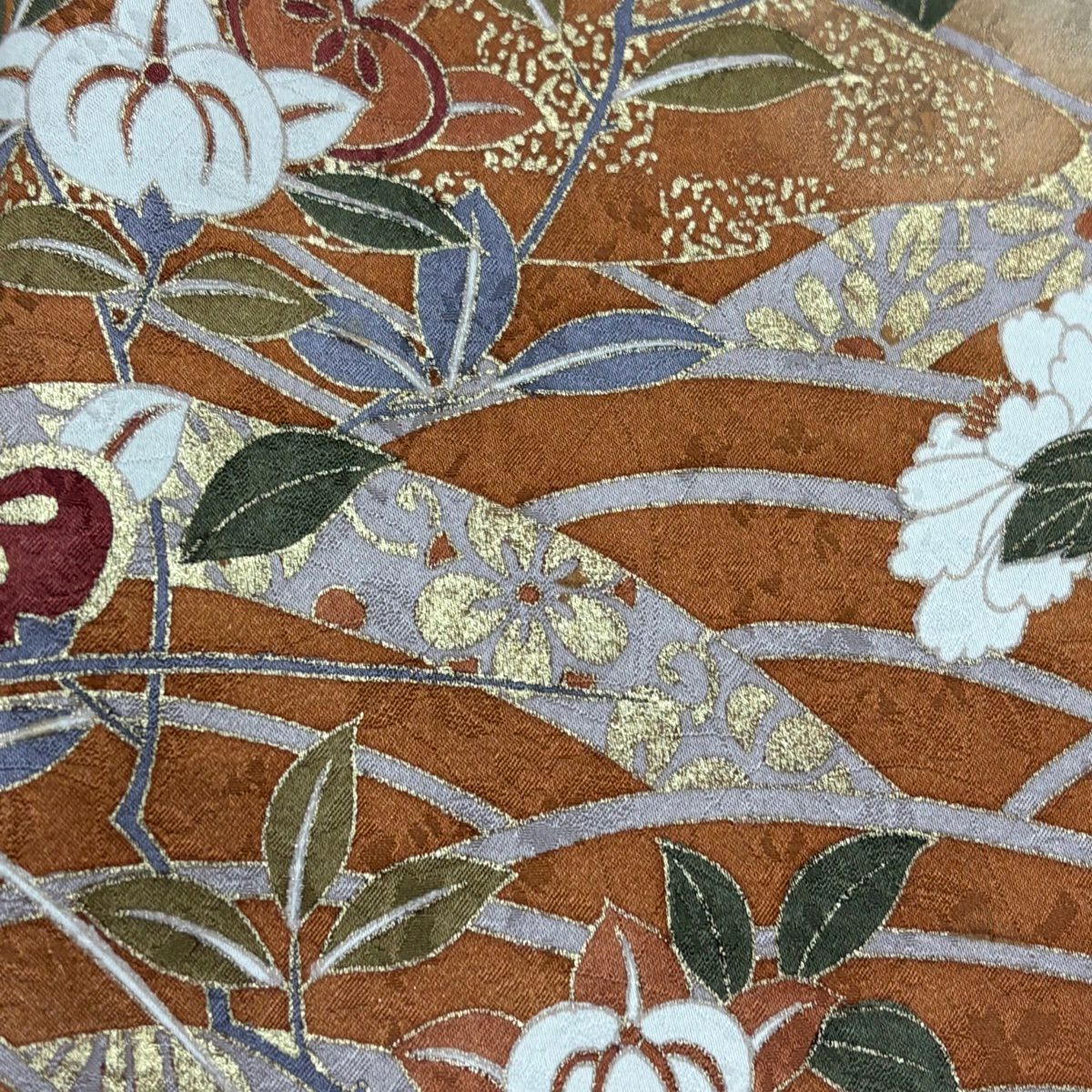 訪問服 身長155cm 袖長65cm M 雙層 貝桶 仙鶴 金絲 金銀彩 橙色 純蠶絲 秀品級