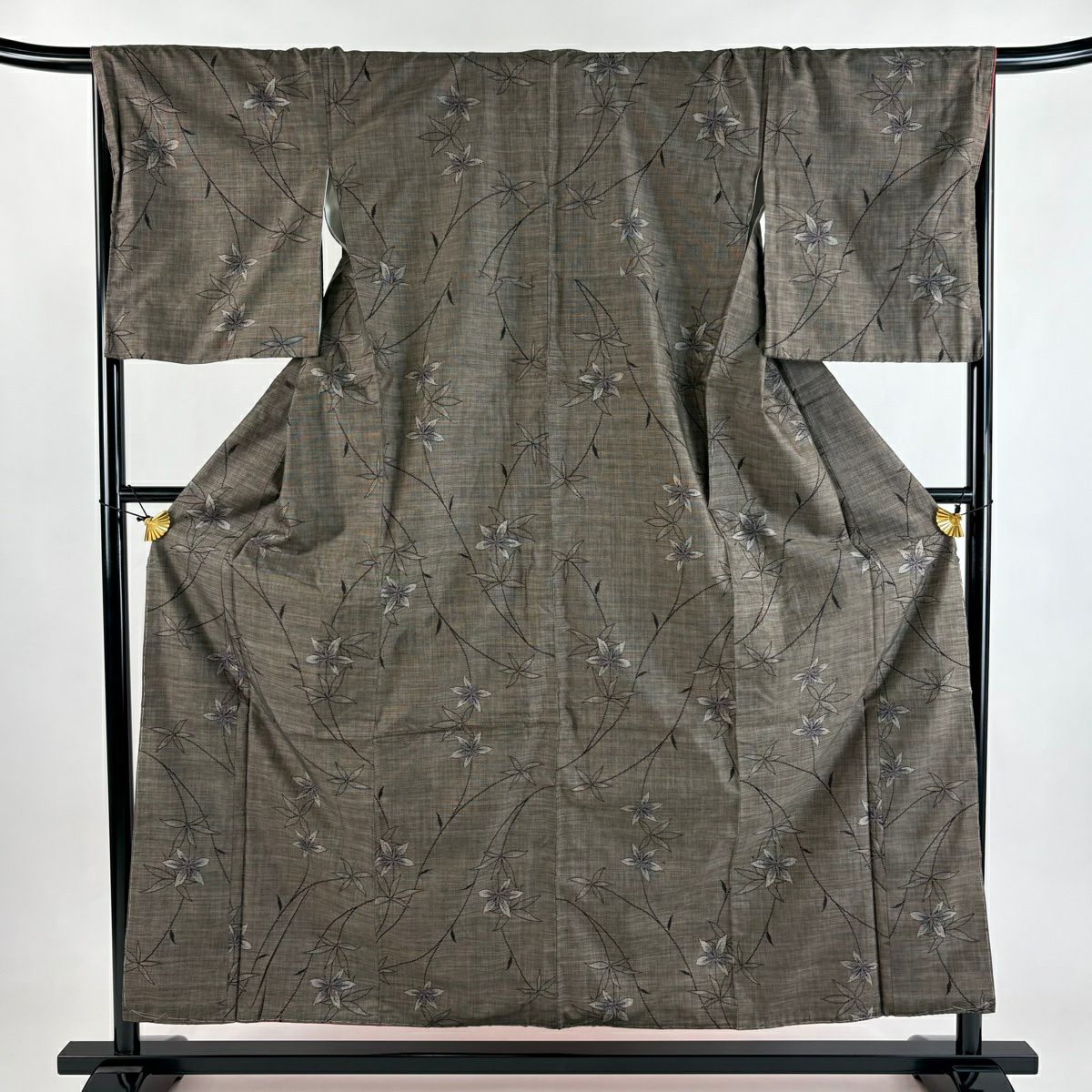 紬織織 身長156cm 袖長68cm L 雙層 草花紋紋 焦茶 純蠶絲 秀品級