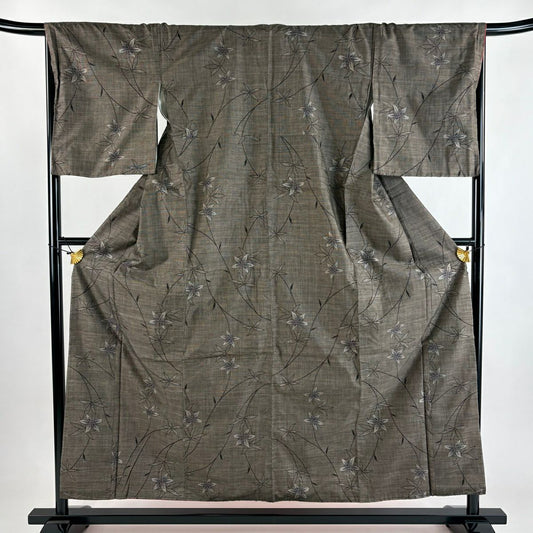 紬織織 身長156cm 袖長68cm L 雙層 草花紋紋 焦茶 純蠶絲 秀品級