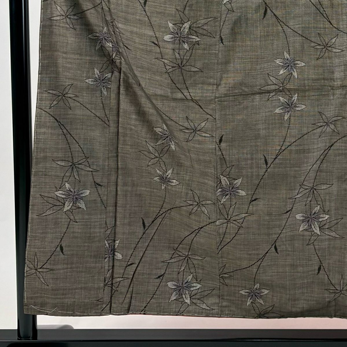紬織織 身長156cm 袖長68cm L 雙層 草花紋紋 焦茶 純蠶絲 秀品級