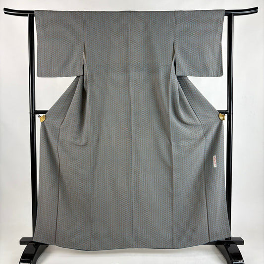 小紋 身長161cm 袖長62cm S 雙層 辻村ジュサブロー 落款あり 圓紋 灰茶 純蠶絲 秀品級