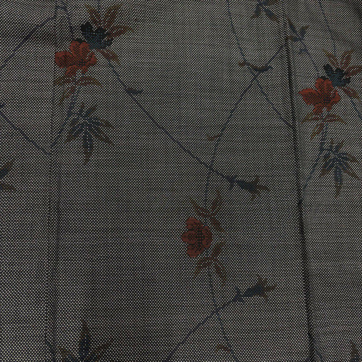 【美品】 大島紬織 身長159.5cm 袖長63.5cm S 雙層 證書附帶 草花紋紋 黑灰 純蠶絲 優品級