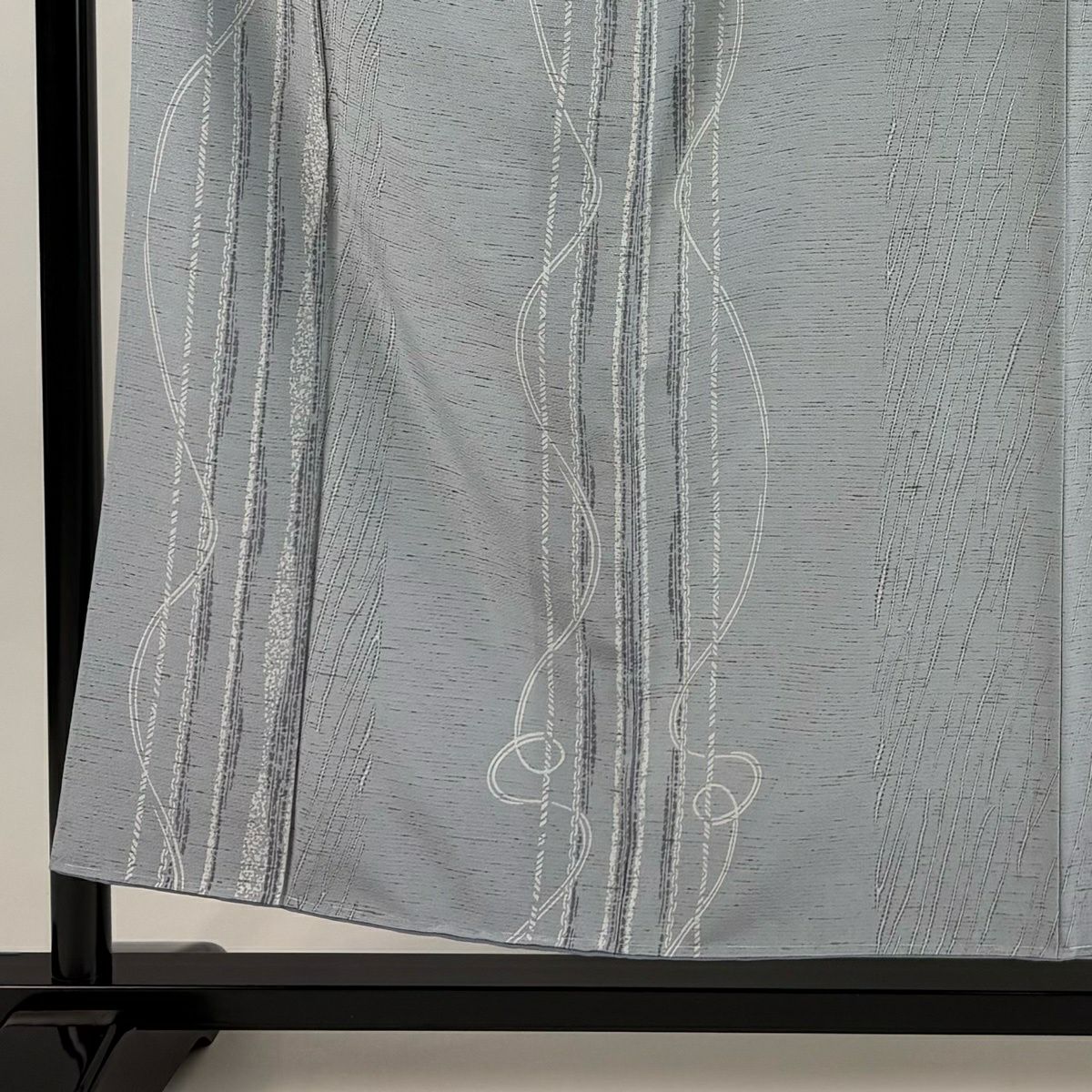 【美品】 小紋 身長154.5cm 袖長62.5cm S 雙層 縞 幾何圖案 青灰 純蠶絲 秀品級