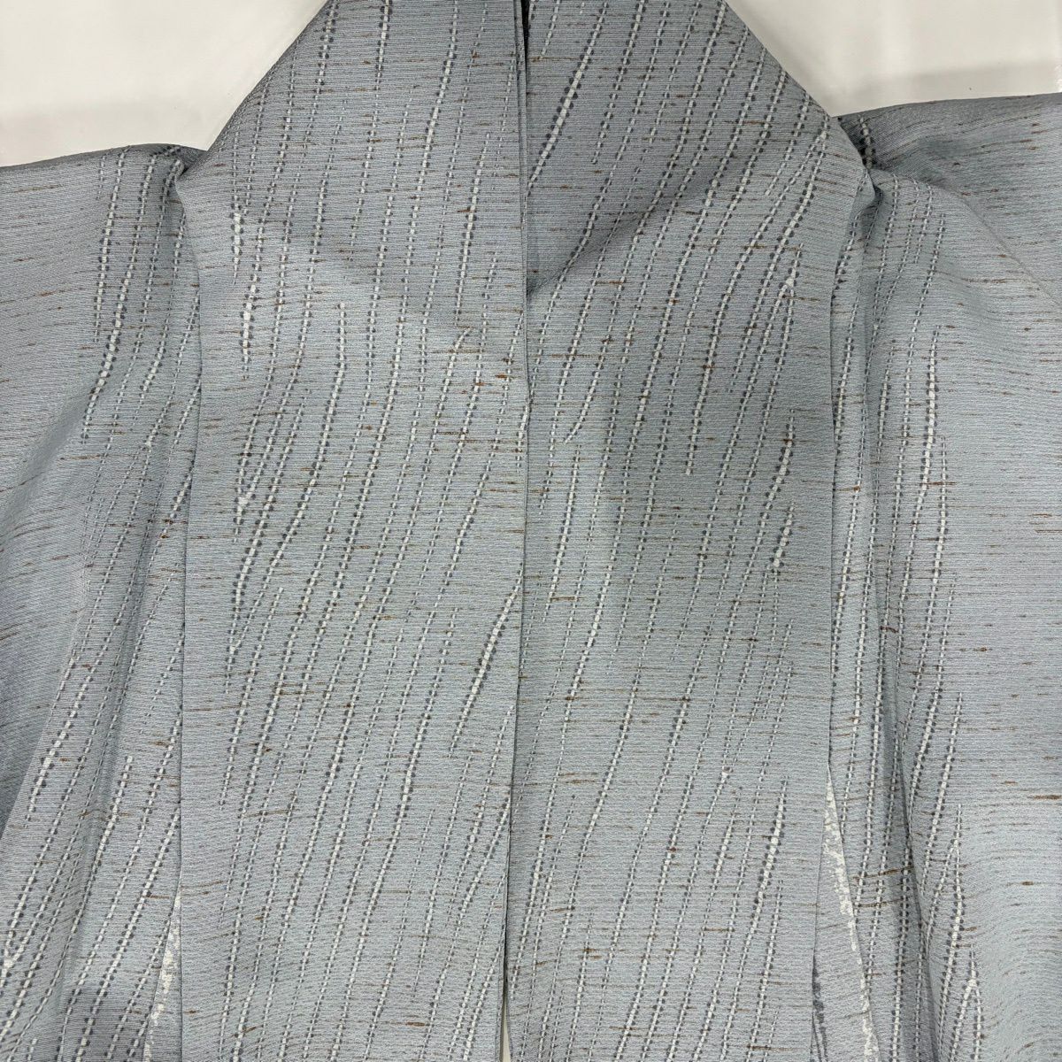 【美品】 小紋 身長154.5cm 袖長62.5cm S 雙層 縞 幾何圖案 青灰 純蠶絲 秀品級
