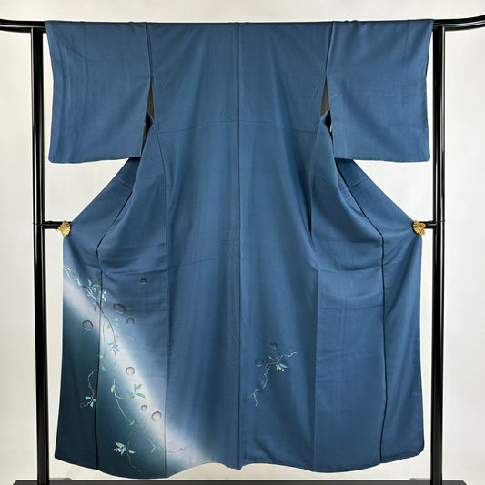 付下 身長153cm 袖長63.5cm S 雙層 葉與果實 香皂泡 金銀彩 漸層 深藍 純蠶絲 優品級