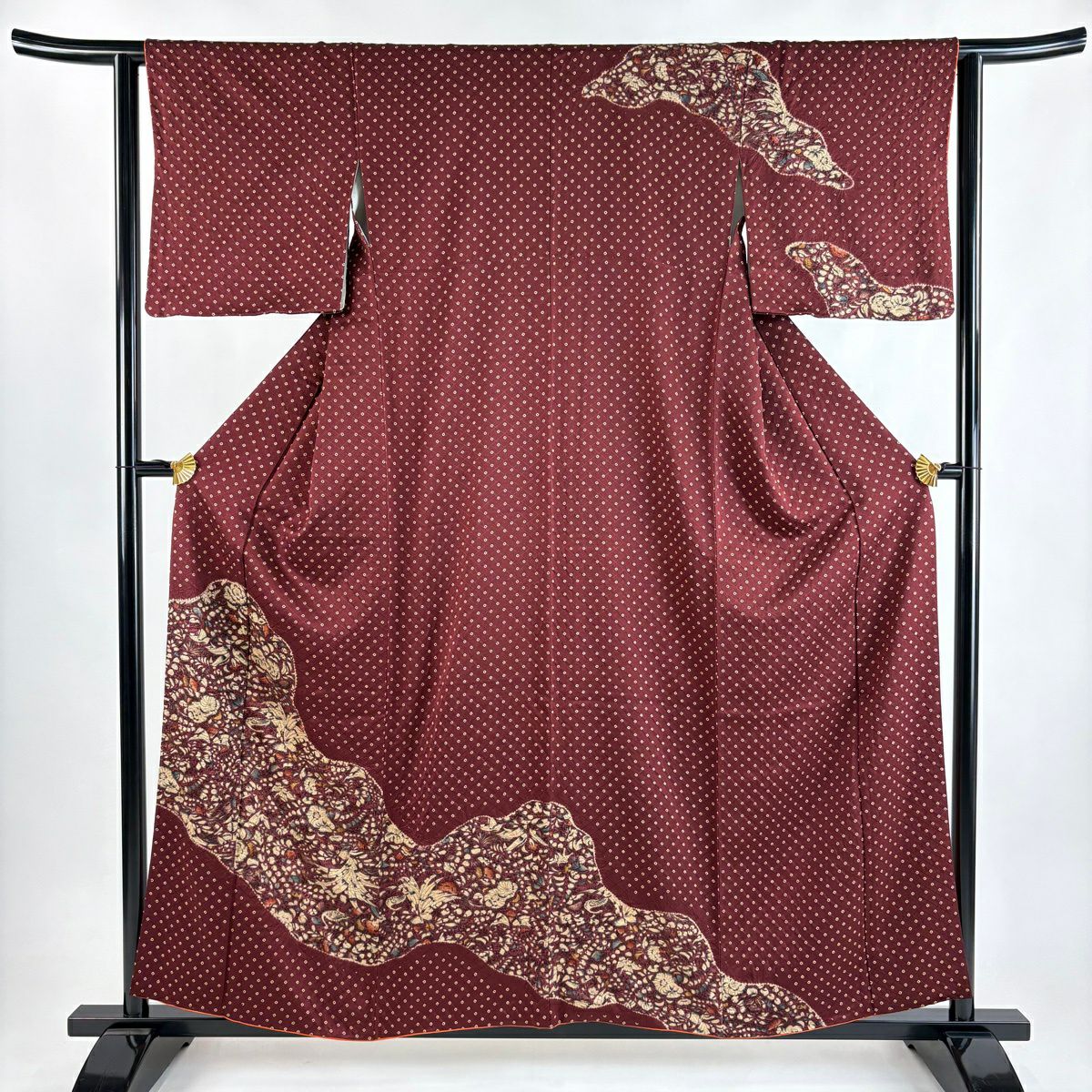 【美品】訪問服 身長157.5cm 袖長61.5cm S 雙層 辻花染圖案 鳥 紅色 純蠶絲 優品級