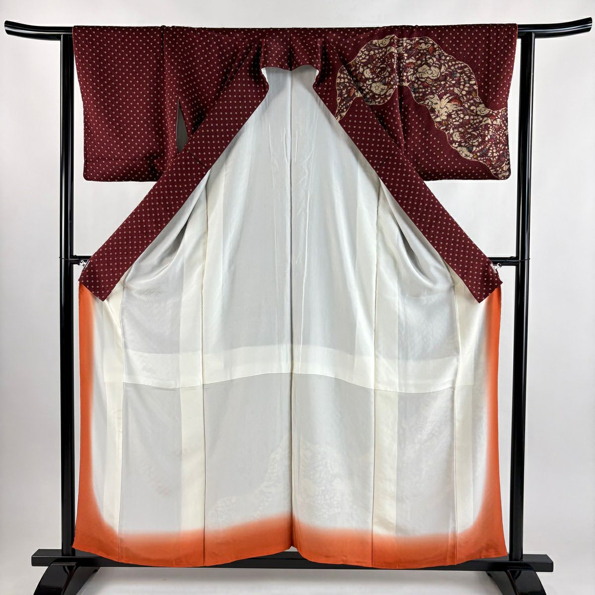【美品】訪問服 身長157.5cm 袖長61.5cm S 雙層 辻花染圖案 鳥 紅色 純蠶絲 優品級