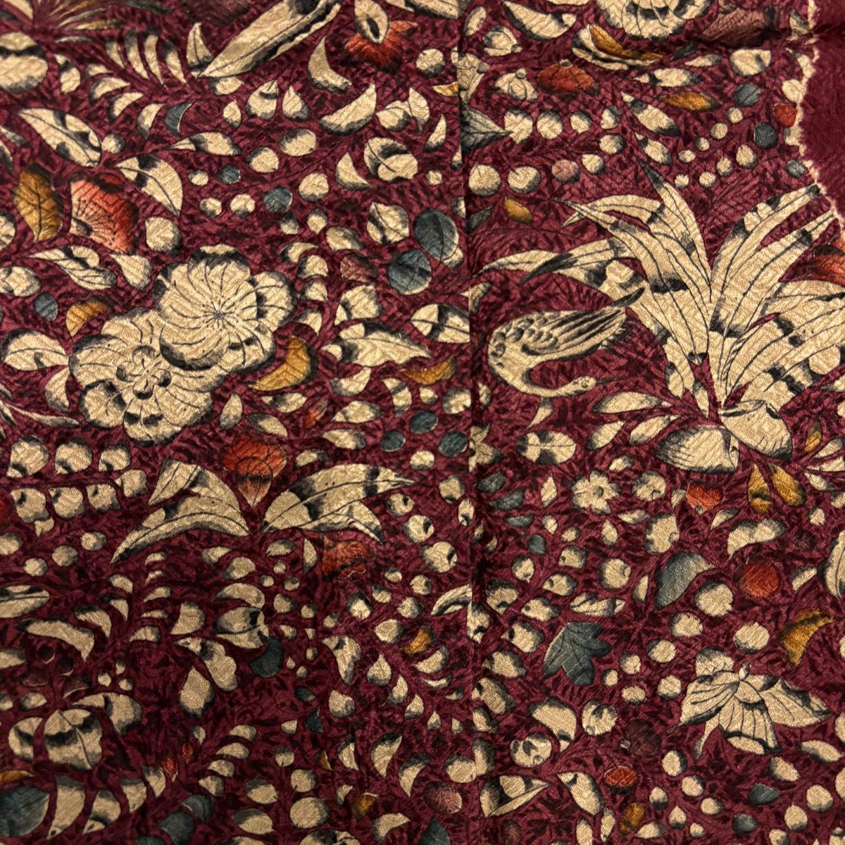 【美品】訪問服 身長157.5cm 袖長61.5cm S 雙層 辻花染圖案 鳥 紅色 純蠶絲 優品級