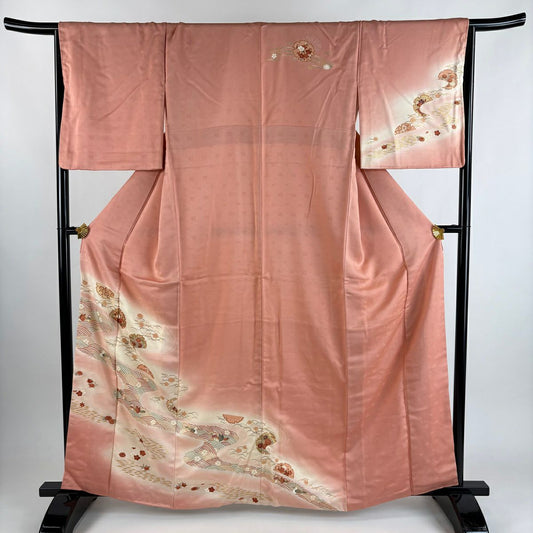 訪問服 身長162.5cm 袖長65cm M 雙層 雪輪 波 金銀彩 漸層 粉色 純蠶絲 秀品級