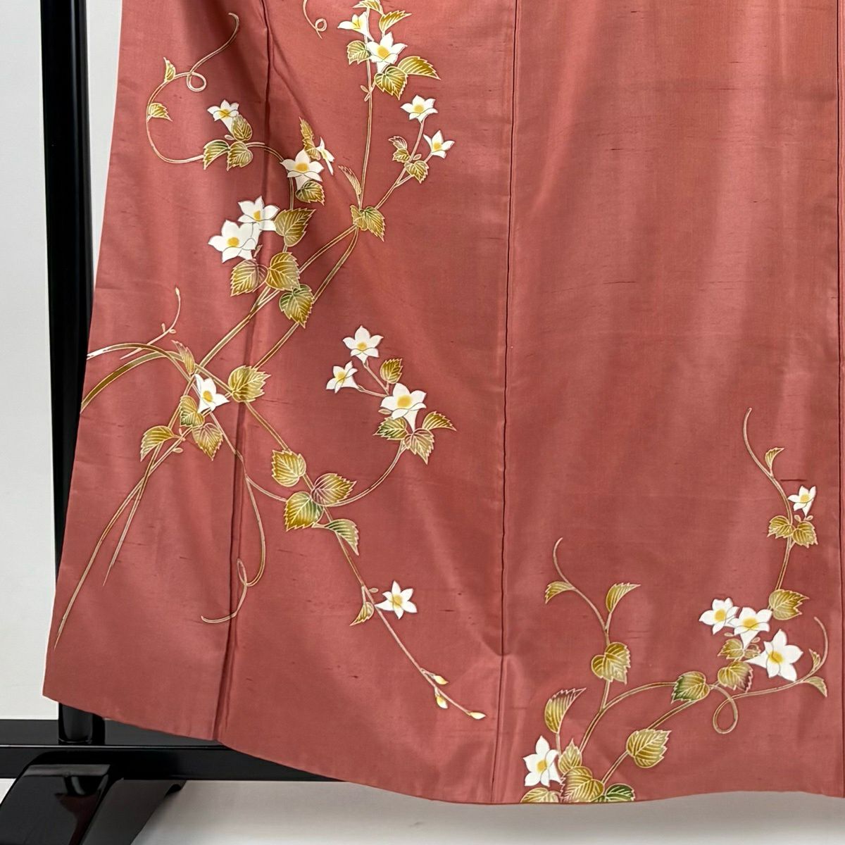付下 身長160.5cm 袖長63.5cm S 雙層 紬織織 草花紋紋 粉紅 純蠶絲 秀品級 一個紋