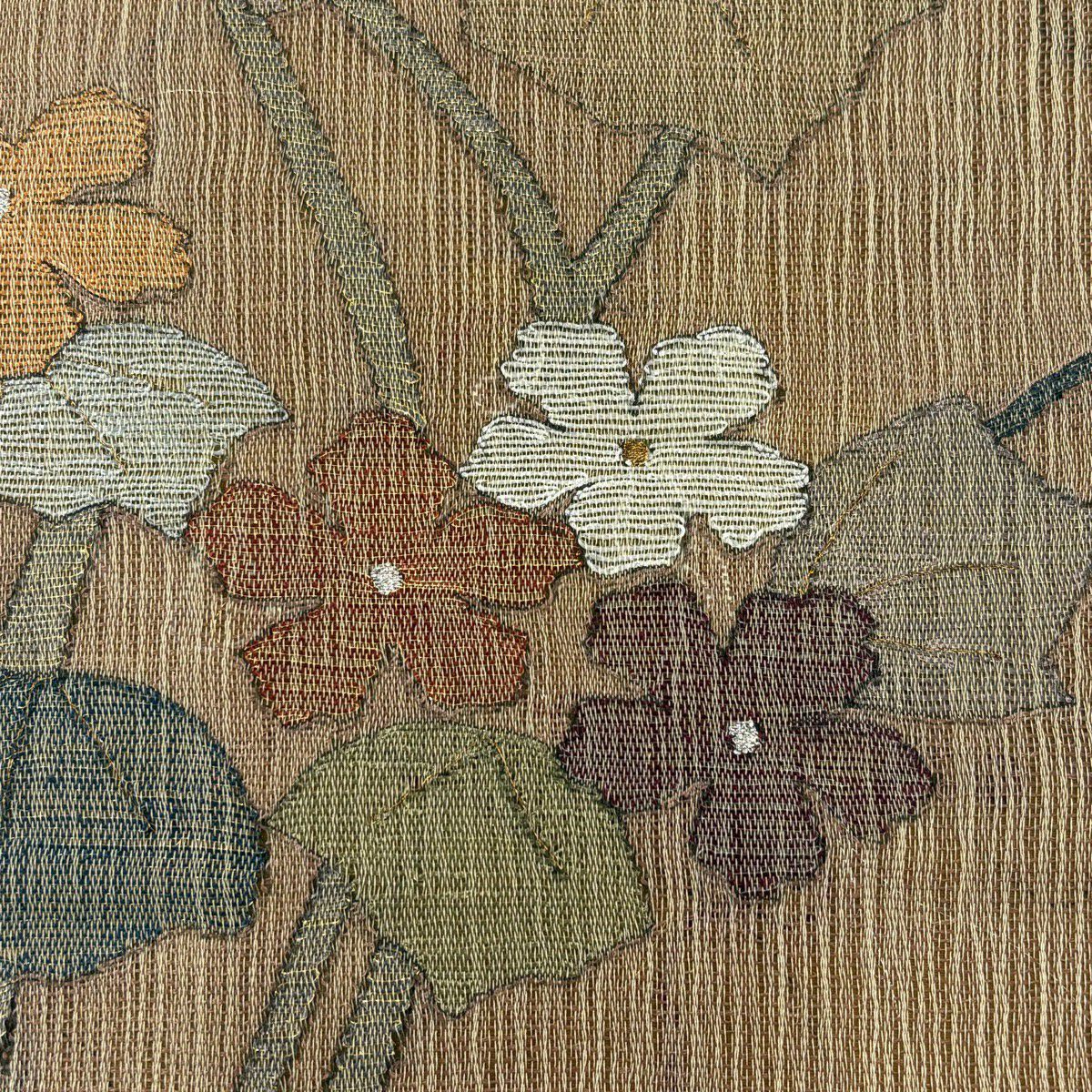 【美品】 袋帶 秀品級 夏帶 草花紋 山吹茶 純蠶絲 お太鼓柄