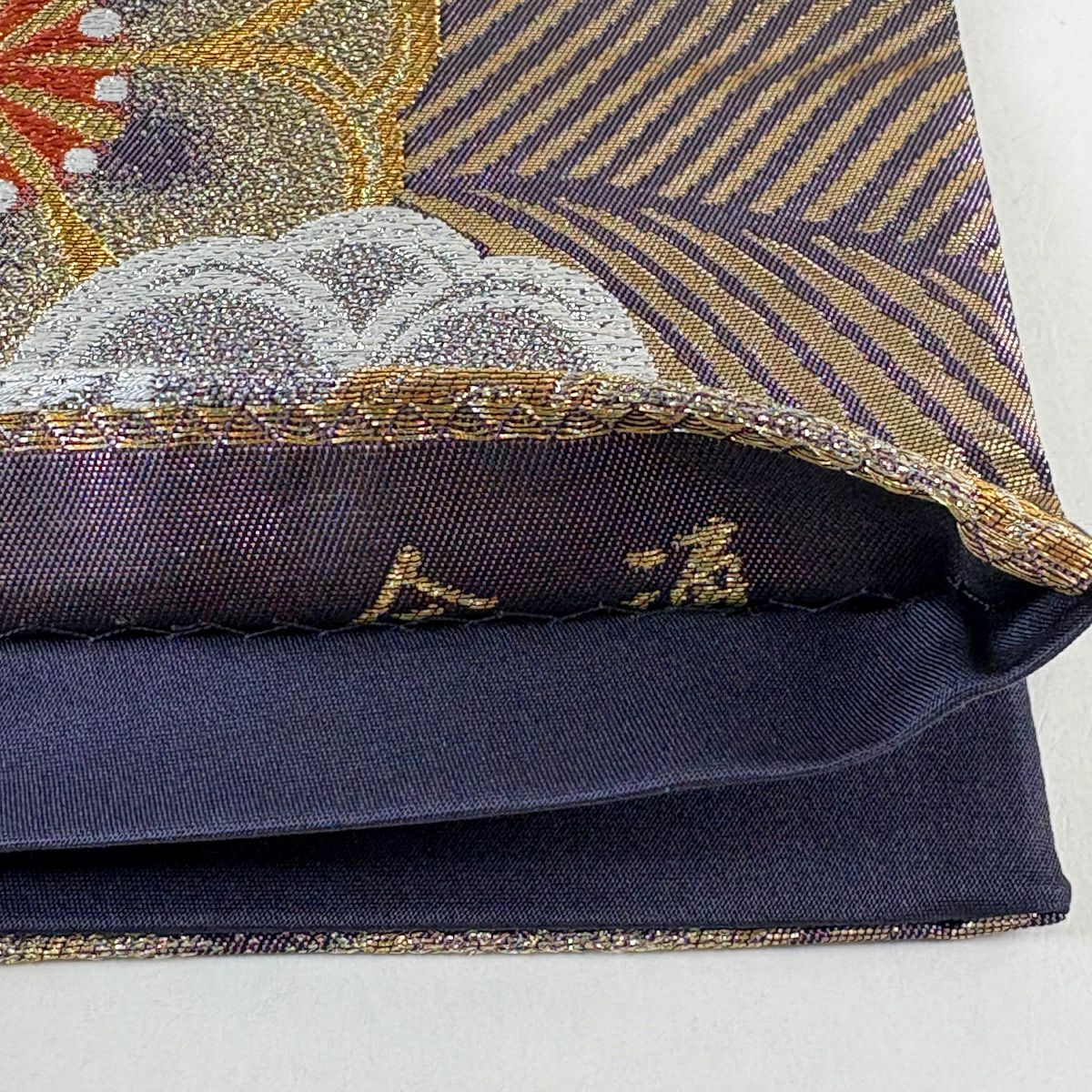 【美品】 袋帶 秀品級 樱花花瓣 金絲 金金箔 綠 六通 純蠶絲
