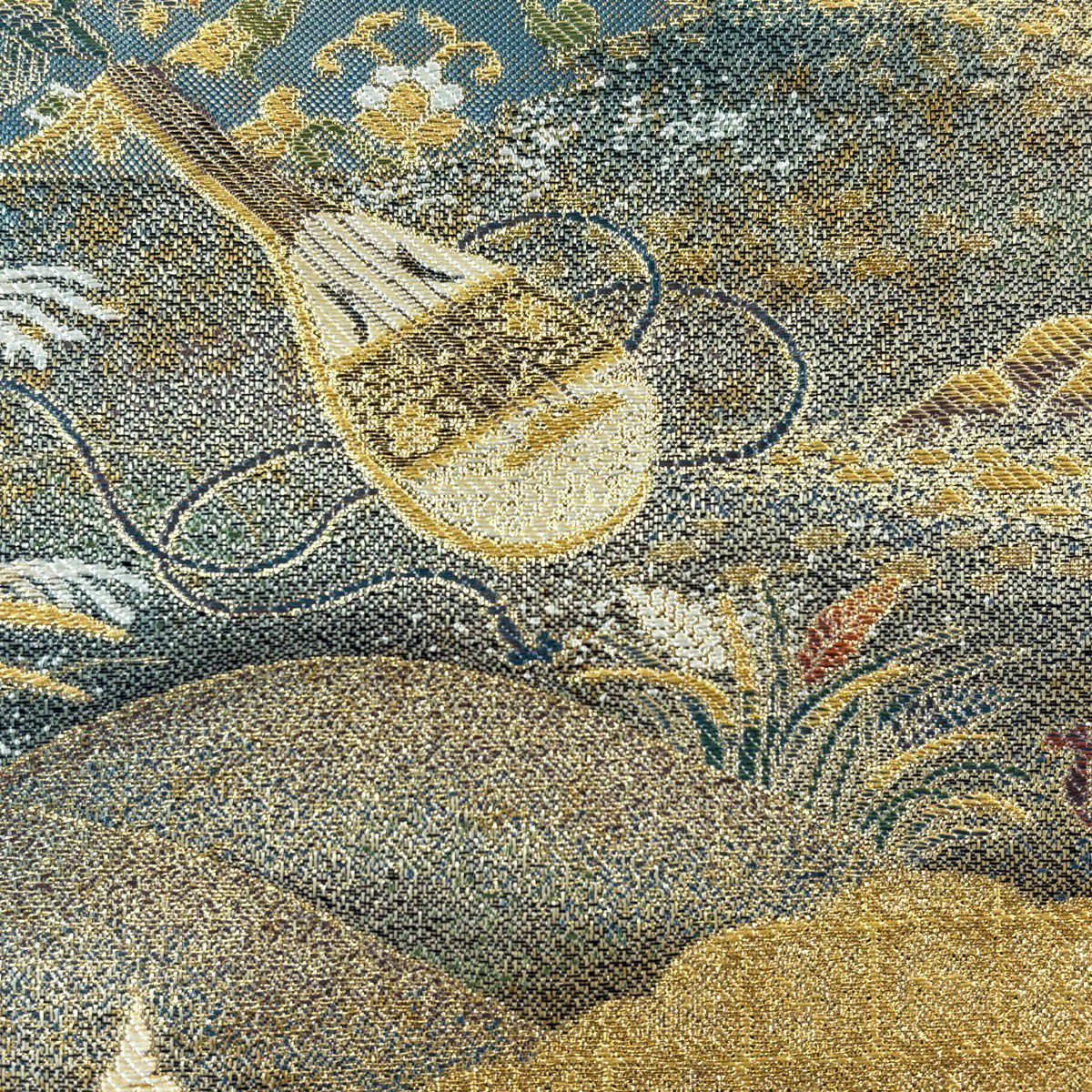 【美品】 袋帶 秀品級 花鳥 風景 金絲 金金箔 金色 全通 純蠶絲