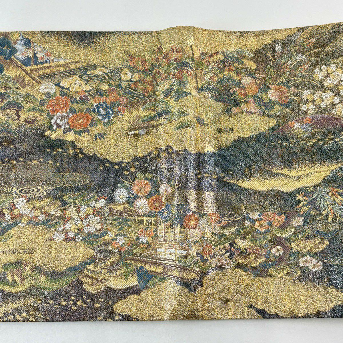 【美品】 袋帶 秀品級 花鳥 風景 金絲 金金箔 金色 全通 純蠶絲
