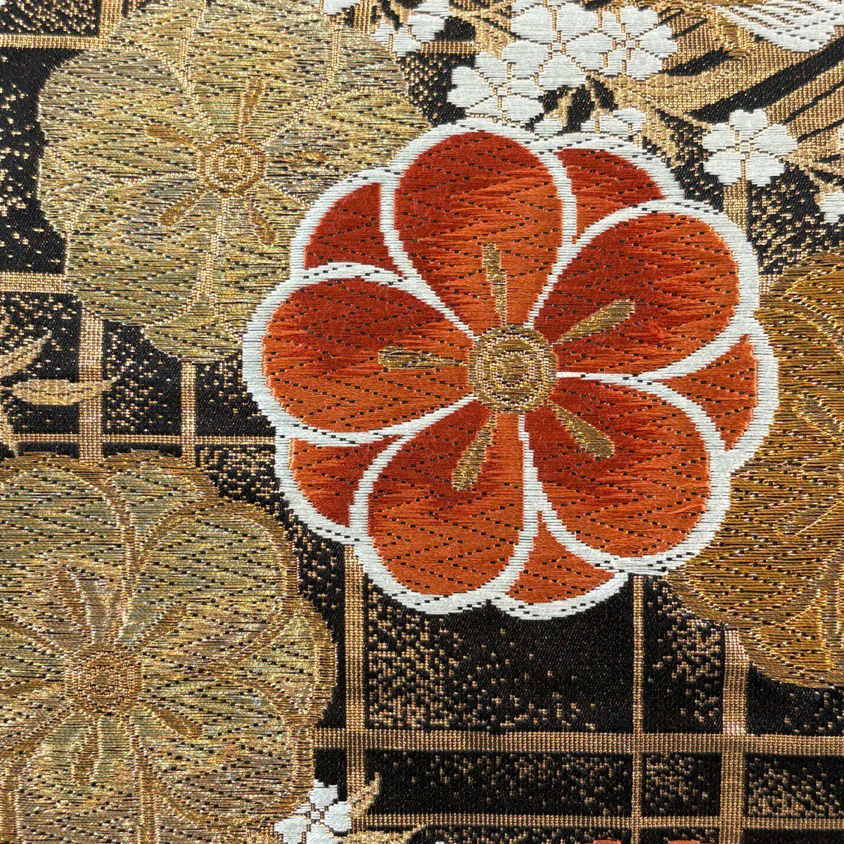 【美品】 袋帶 秀品級 梅花 蝶 金絲 金金箔 黑 六通 純蠶絲