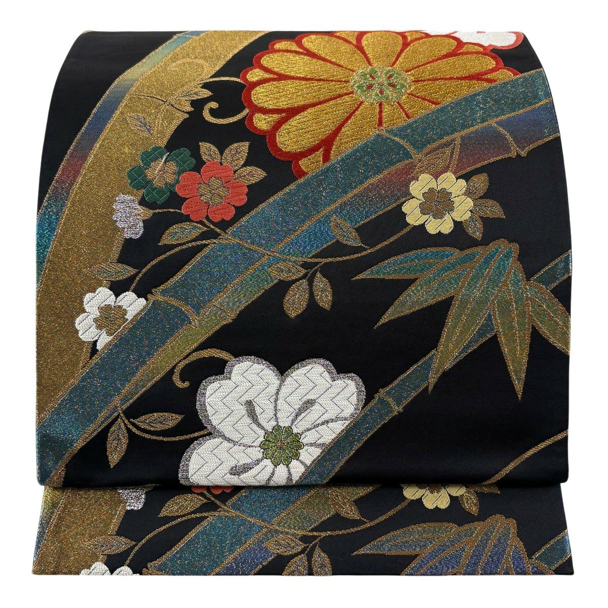 袋帶 秀品級 樱花 竹子 金絲 金金箔 黑 六通 純蠶絲