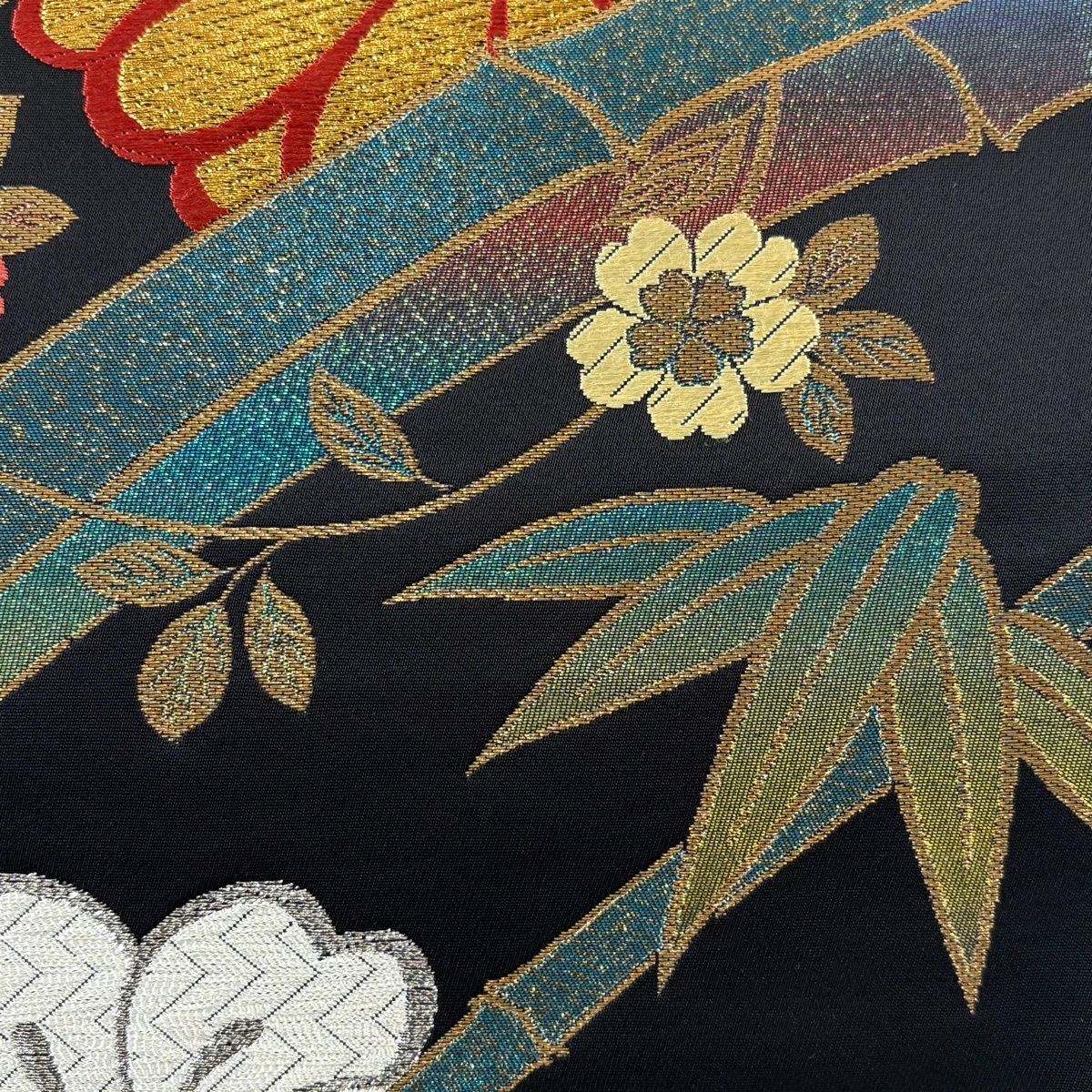 袋帶 秀品級 樱花 竹子 金絲 金金箔 黑 六通 純蠶絲
