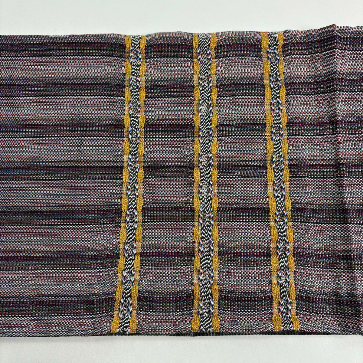 【美品】 袋帶 秀品級 縞橫段 金通 灰紫 六通 純蠶絲