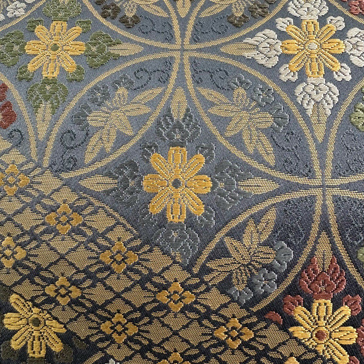 【美品】 袋帶 秀品級 瑞祥聚寶紋 七寶 金金箔 灰綠 六通 純蠶絲