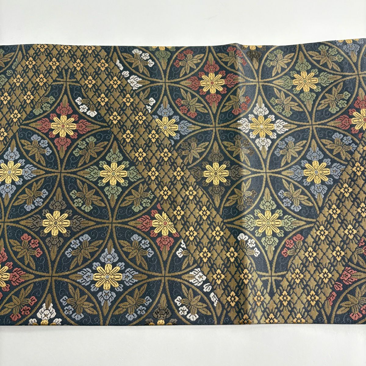 【美品】 袋帶 秀品級 瑞祥聚寶紋 七寶 金金箔 灰綠 六通 純蠶絲