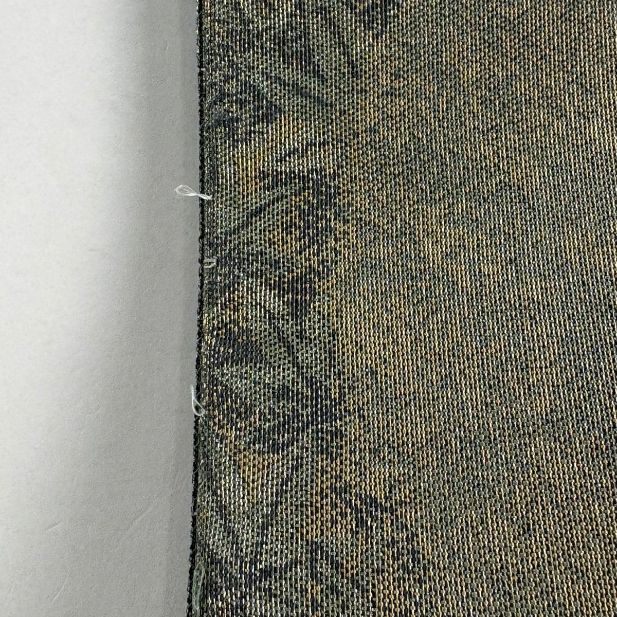 【美品】 袋帶 秀品級 圓文 草花紋 金糸 金金箔 鶯色 大鼓圖案 純蠶絲
