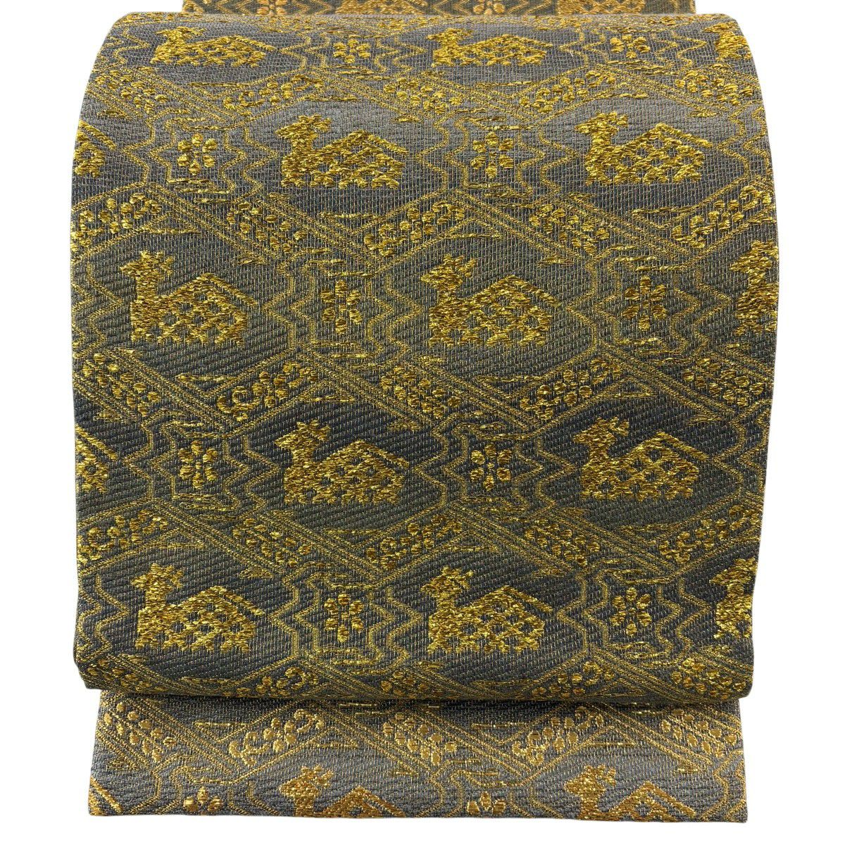 【美品】 袋帶 秀品級 有栖川文 花 金金箔 金絲 金 六通 純蠶絲
