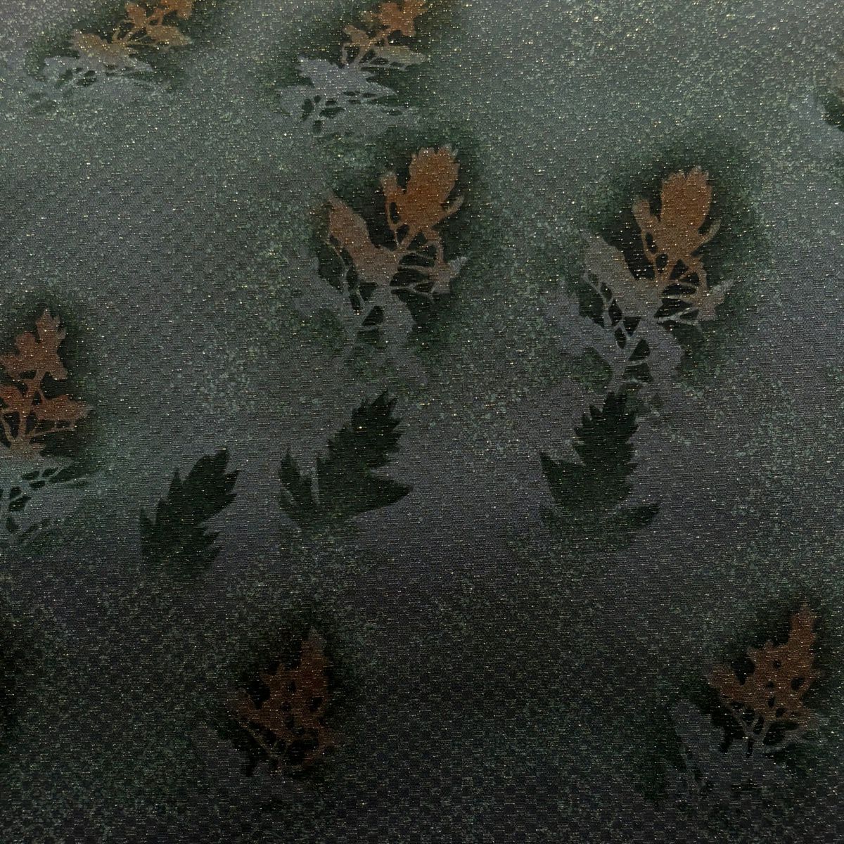 袋帶 秀品級 附有落款 葉紋 輪廓 金金箔 灰綠 大鼓紋 純蠶絲
