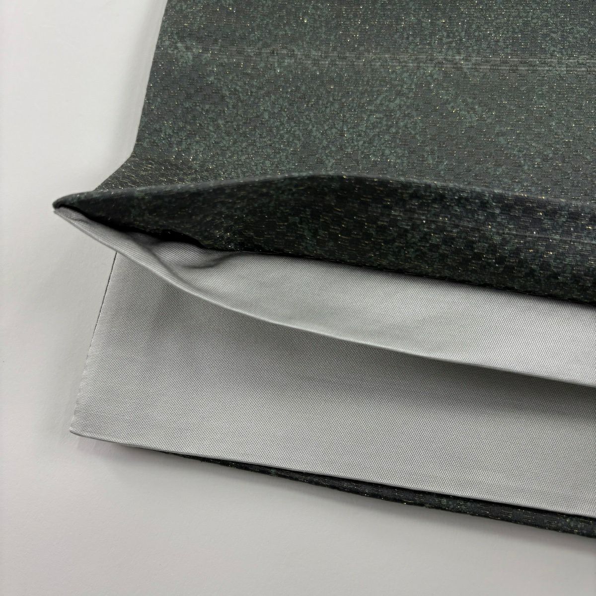 袋帶 秀品級 附有落款 葉紋 輪廓 金金箔 灰綠 大鼓紋 純蠶絲