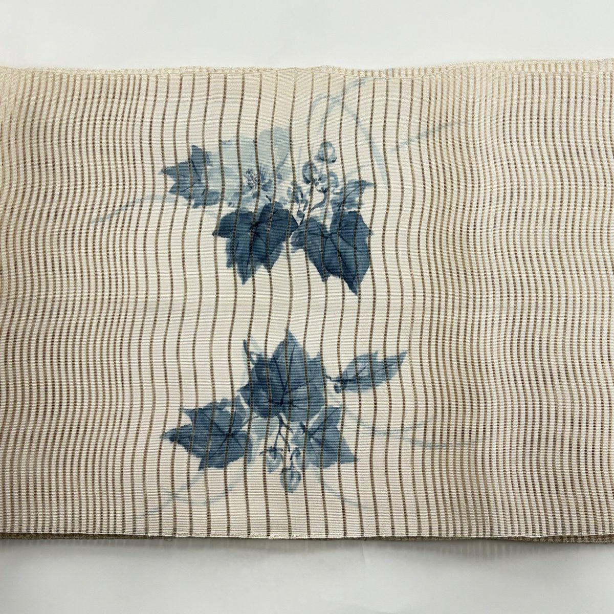 名古屋帶 秀品級 夏帶 絽 八寸名古屋帶 松樹葉仕立 枝花 奶油色 純蠶絲