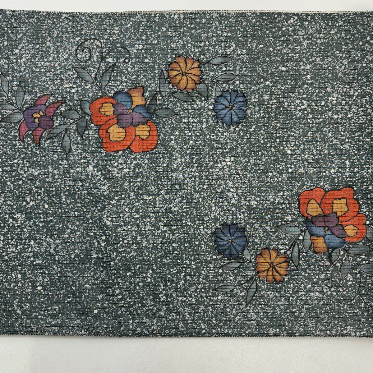 【美品】 袋帶 秀品級 鳥 草花紋刺繡 深綠 お太鼓柄 純蠶絲