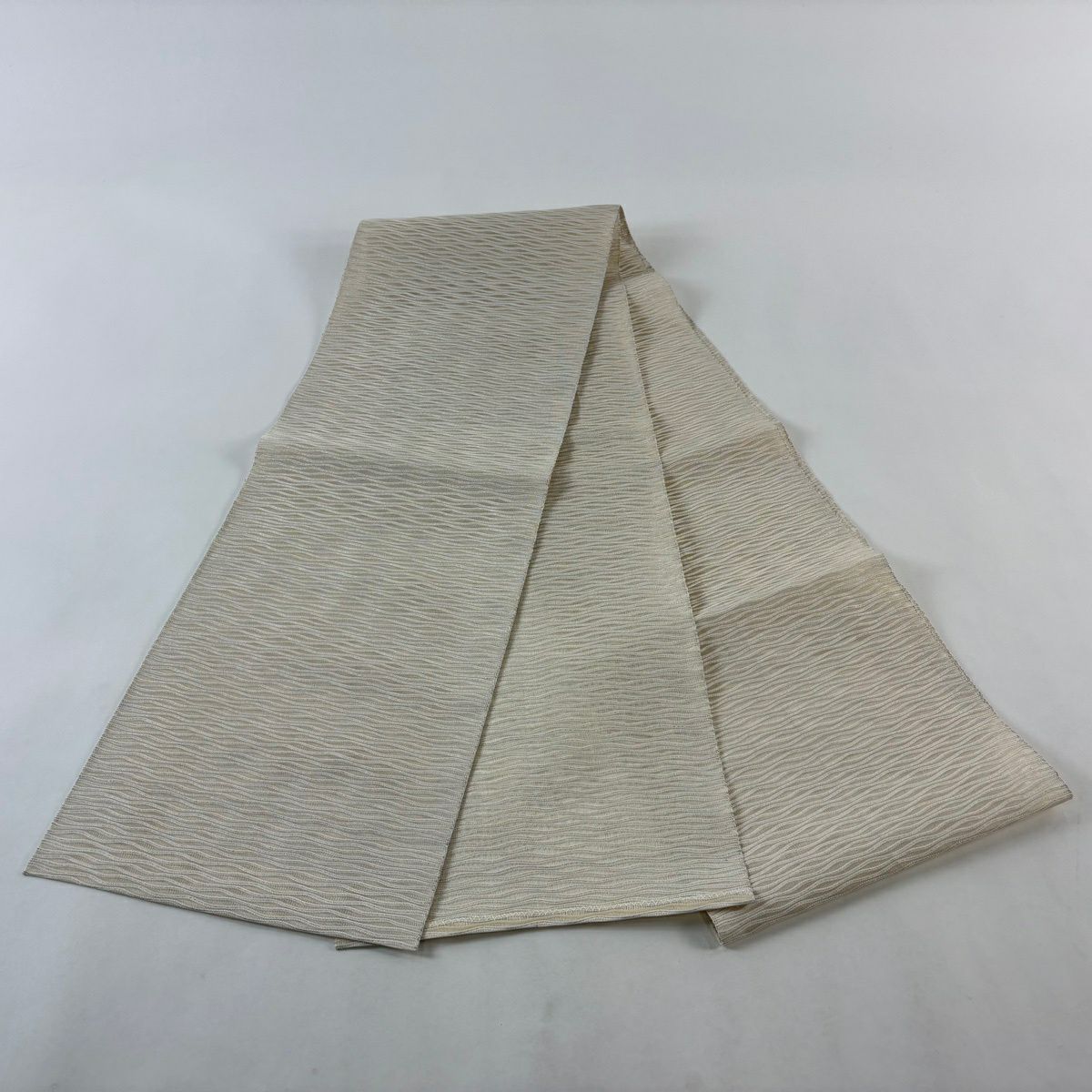 【美品】名古屋帶 秀品級 夏帶 隧道仕立 雜紋銀線 奶油色 純蠶絲