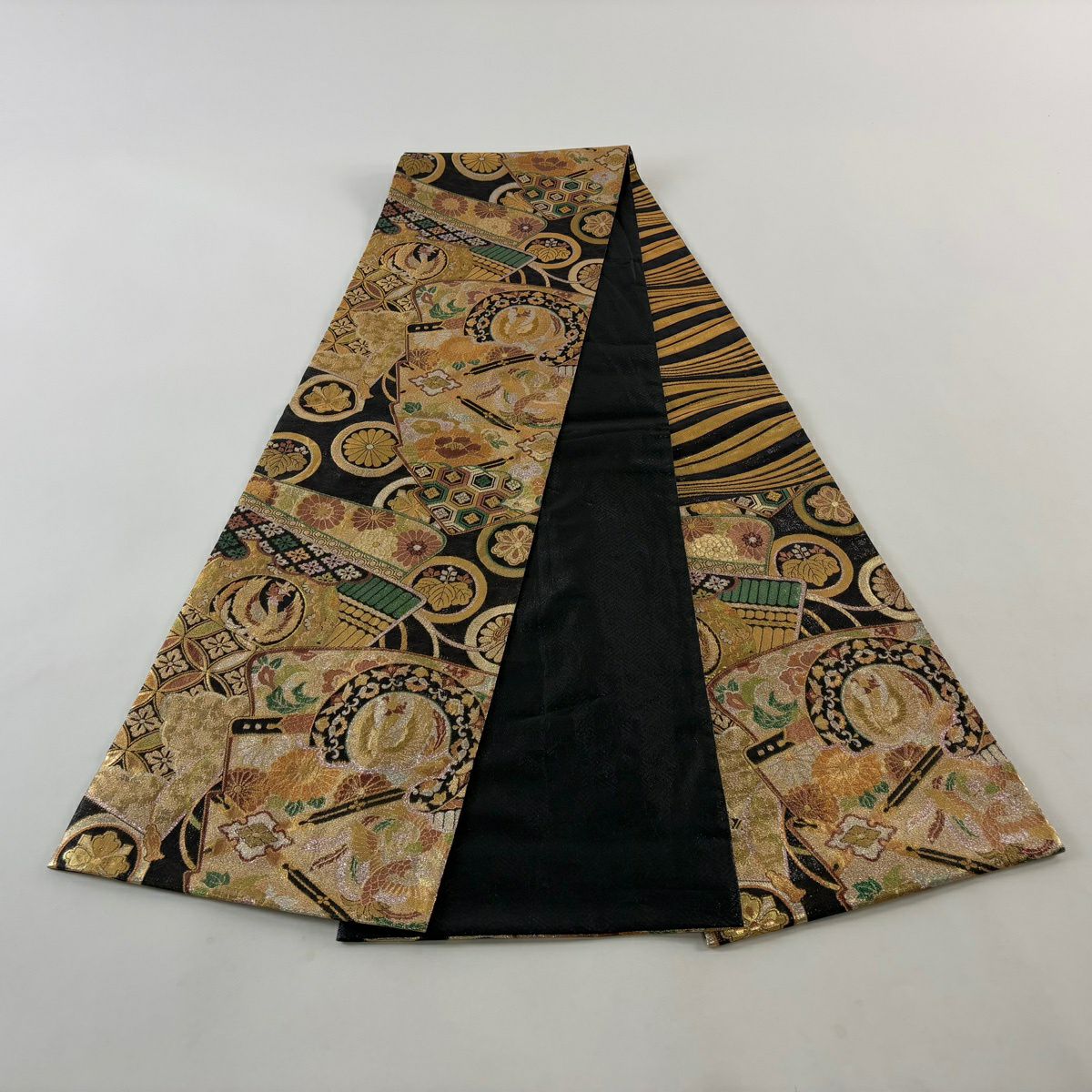 袋帶 秀品級 鳳凰 草花紋 金糸 金金箔 金 六通 純蠶絲