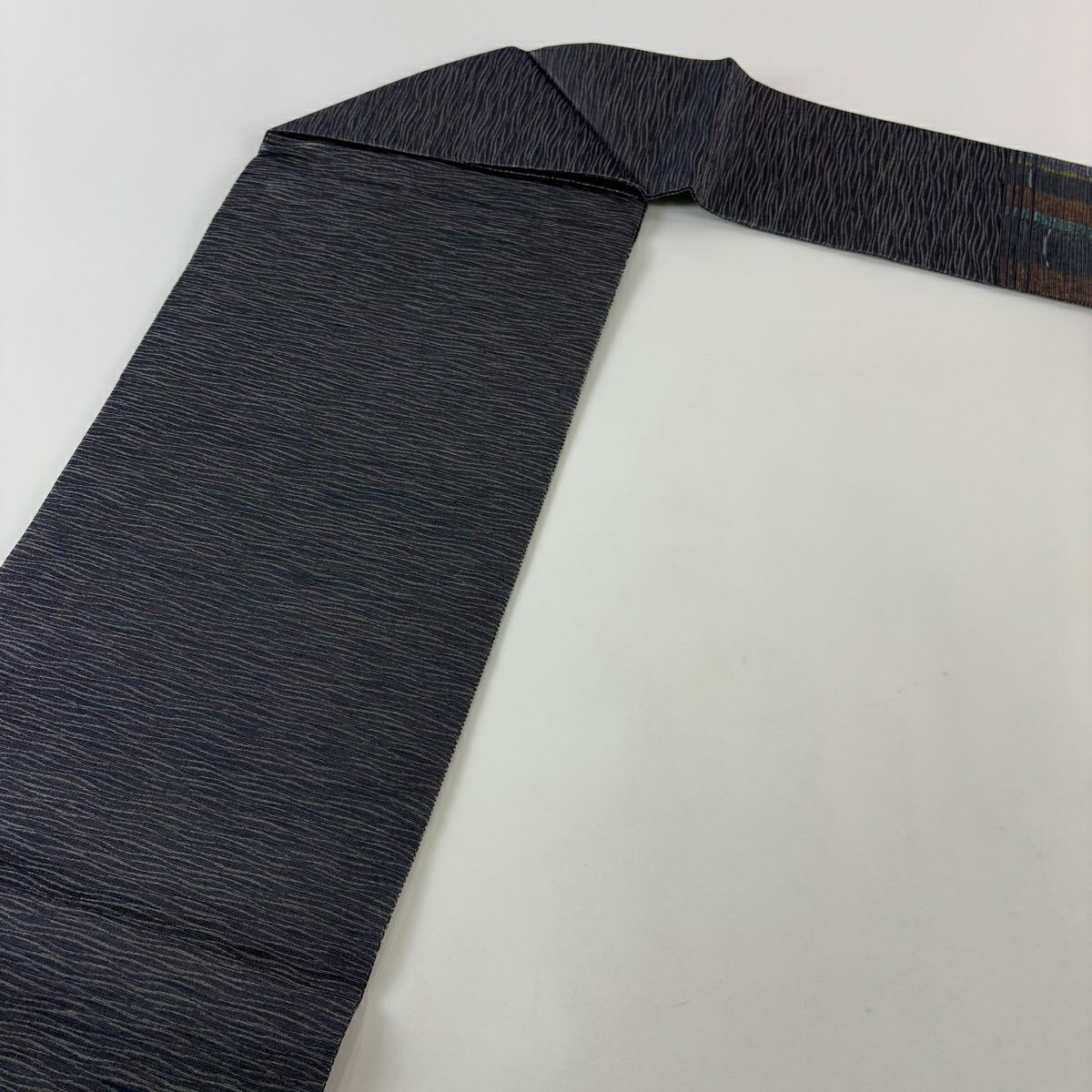 【美品】 名古屋帶 秀品級 幾何圖案 銀線 金銀彩 紫 純蠶絲