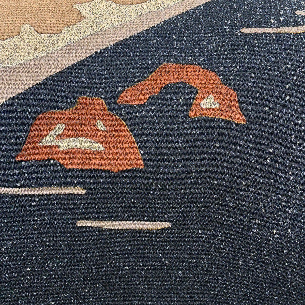 名古屋帶 秀品級 附有落款 石 庭園 縮緬 黑 純蠶絲