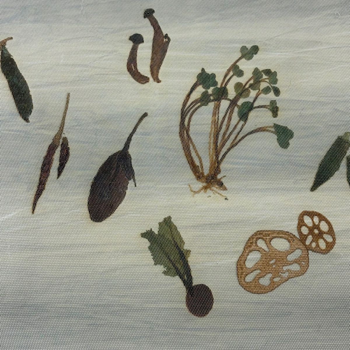 名古屋帶 秀品級 花香織 蓮根 生物 灰白 純蠶絲