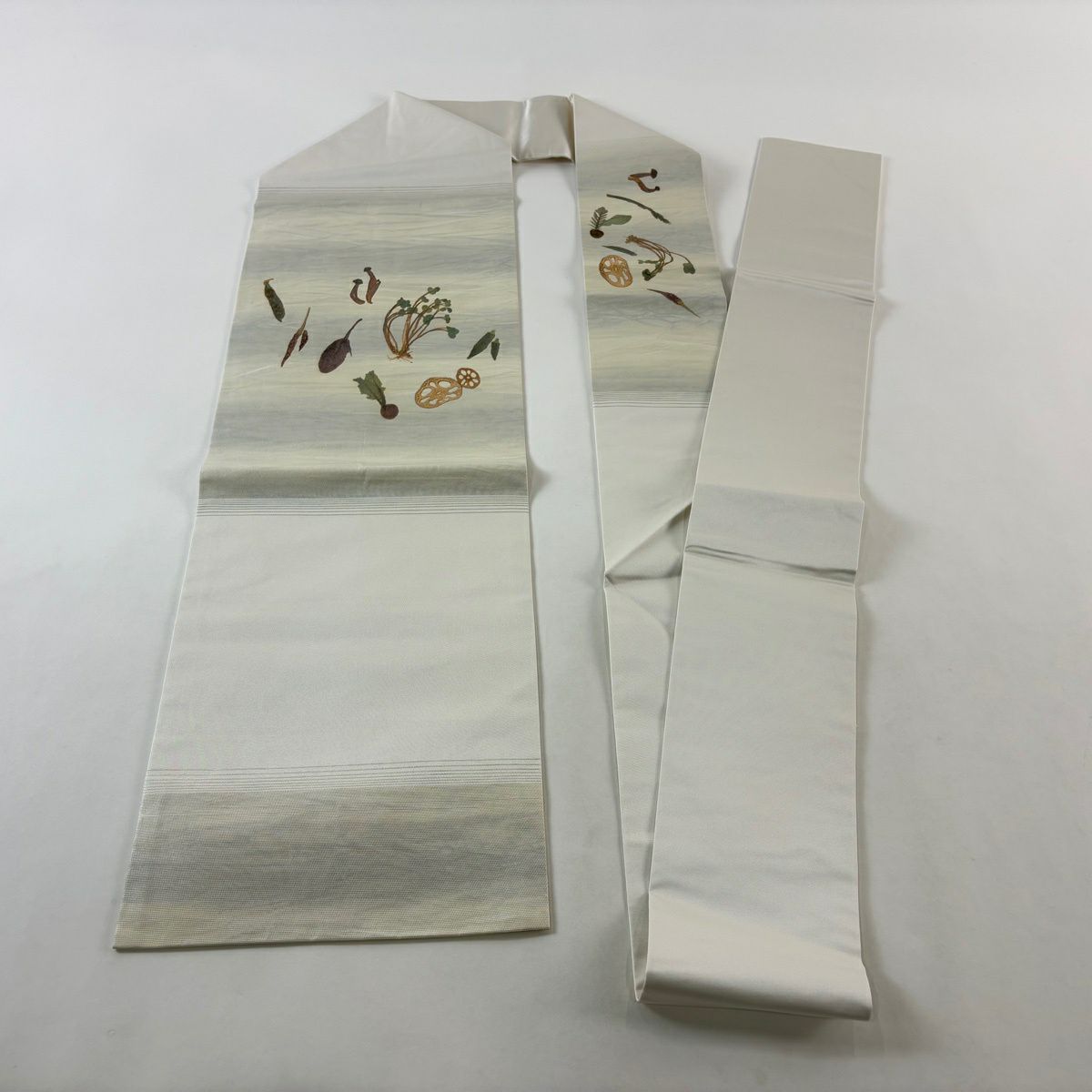 名古屋帶 秀品級 花香織 蓮根 生物 灰白 純蠶絲
