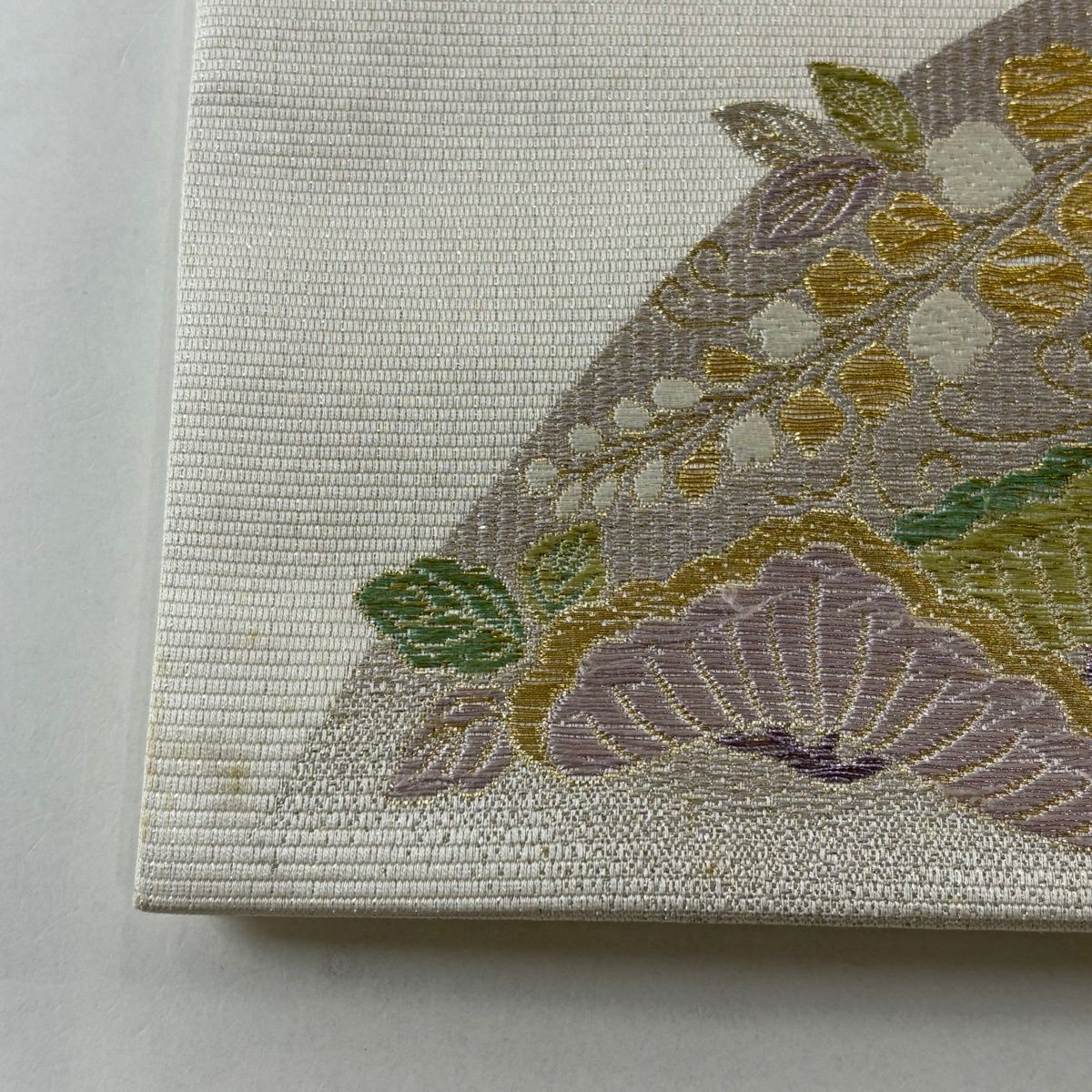 袋帶 秀品級 花鳥 松樹 金銀彩 灰白 六通 純蠶絲