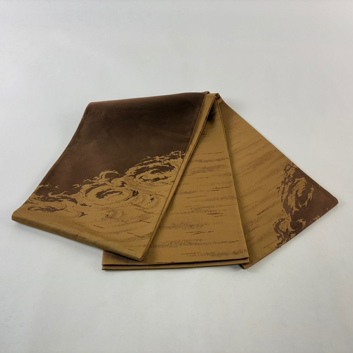 袋帶 秀品級 森英惠 落款あり 證書あり 渦卷 霞 茶 お太鼓圖案 純蠶絲