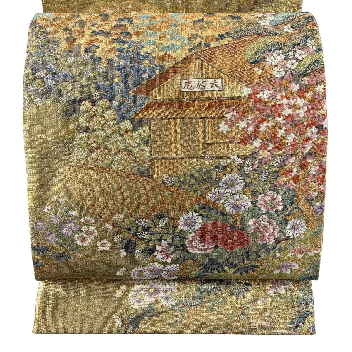 【美品】 袋帶 秀品級 京洛百景 金絲 金金箔 金色 六通 純蠶絲