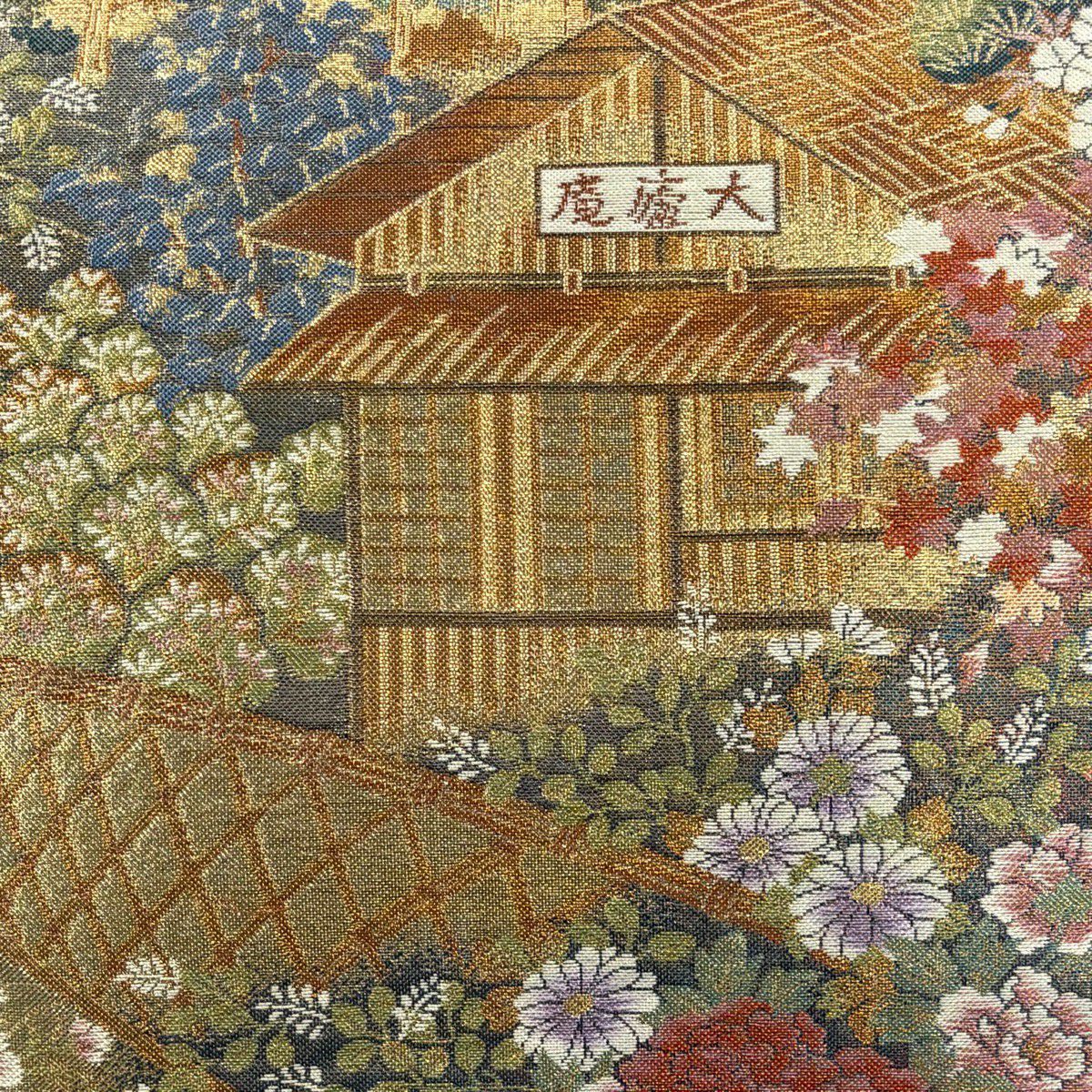 【美品】 袋帶 秀品級 京洛百景 金絲 金金箔 金色 六通 純蠶絲