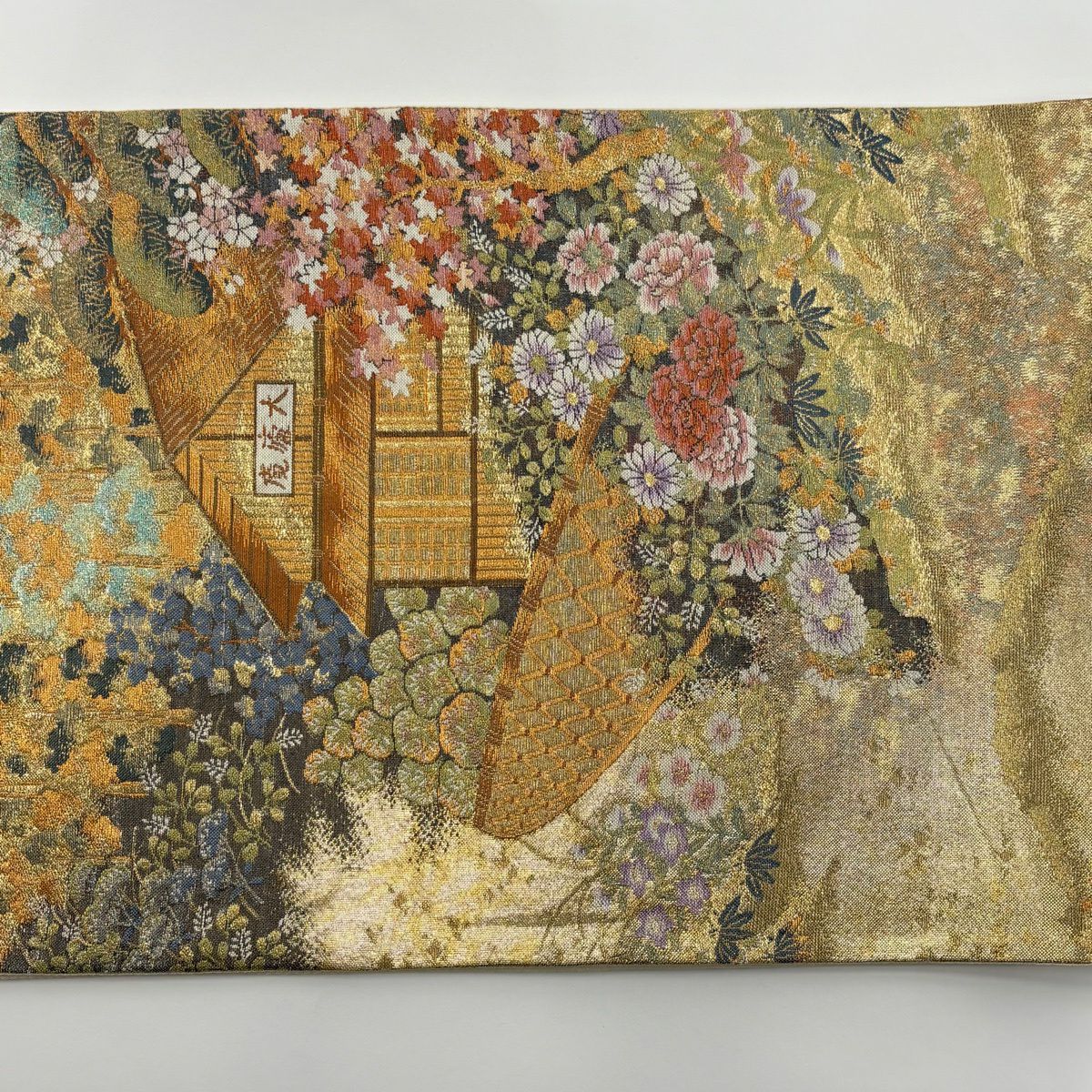 【美品】 袋帶 秀品級 京洛百景 金絲 金金箔 金色 六通 純蠶絲