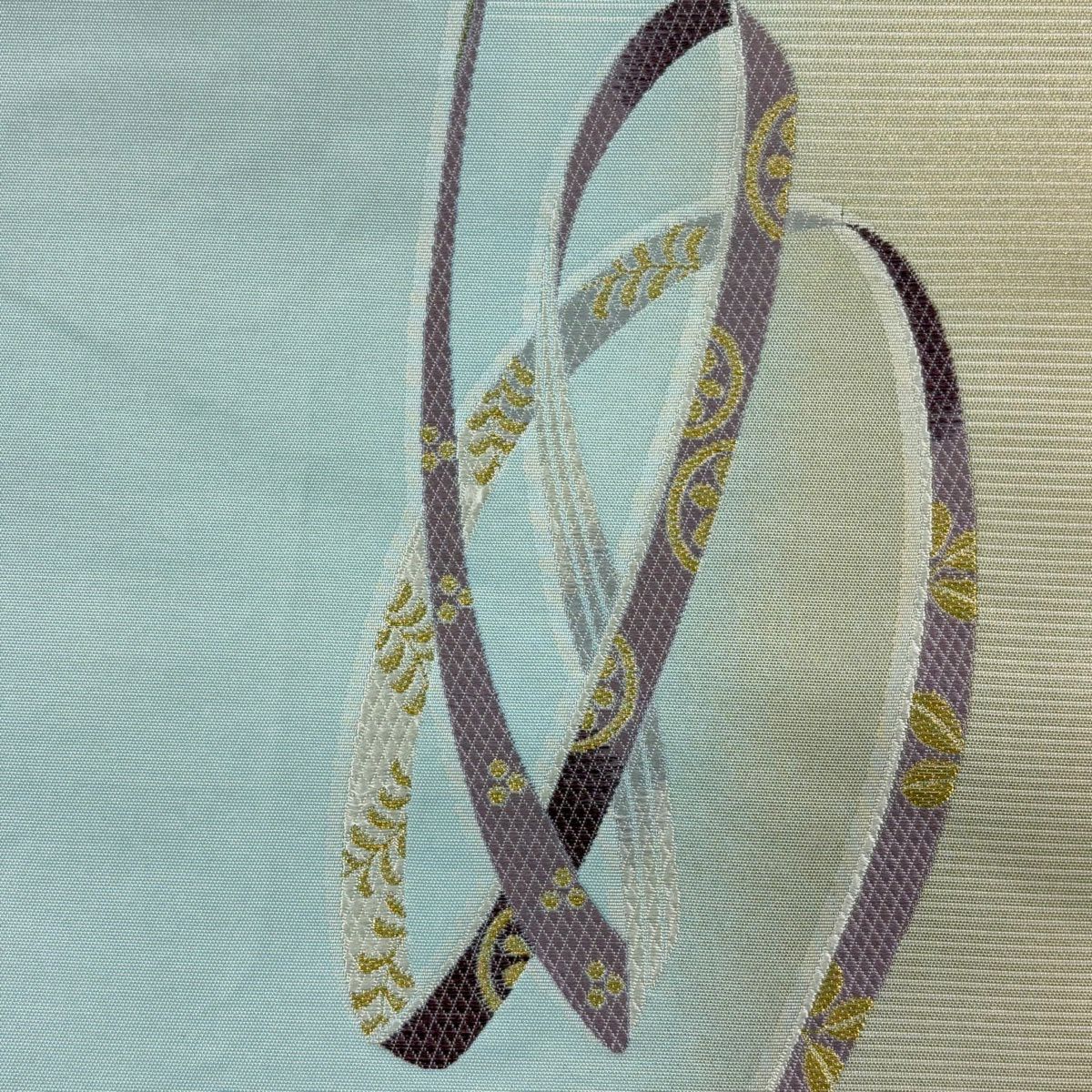 【美品】 名古屋帶 秀品級 蔓帶 文字 金絲 金金箔 水藍 純蠶絲