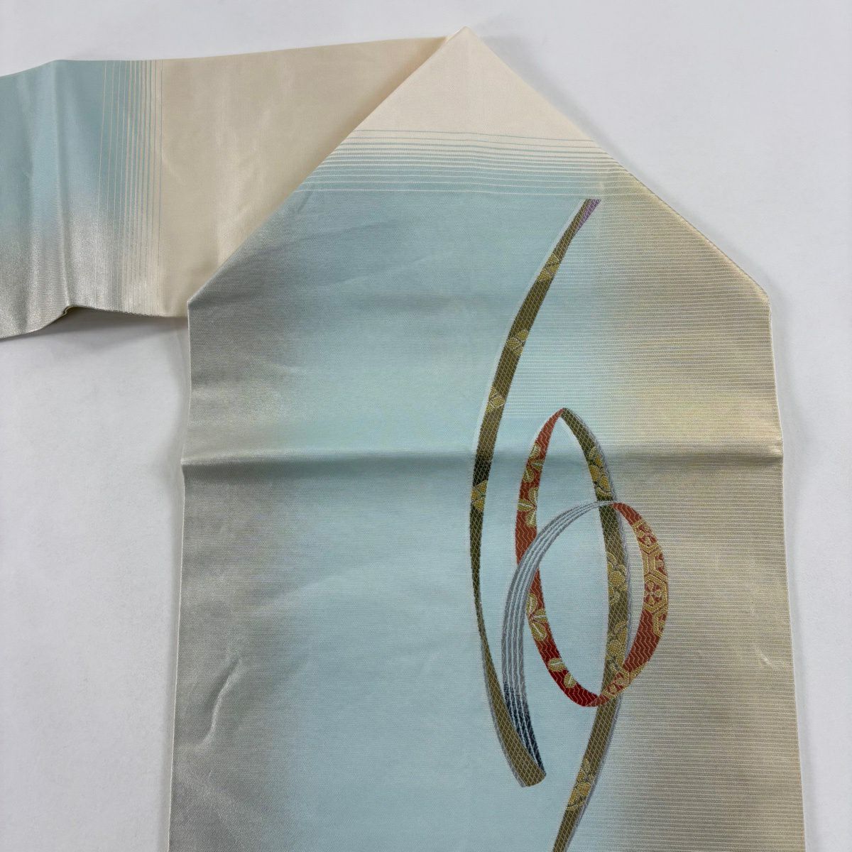【美品】 名古屋帶 秀品級 蔓帶 文字 金絲 金金箔 水藍 純蠶絲