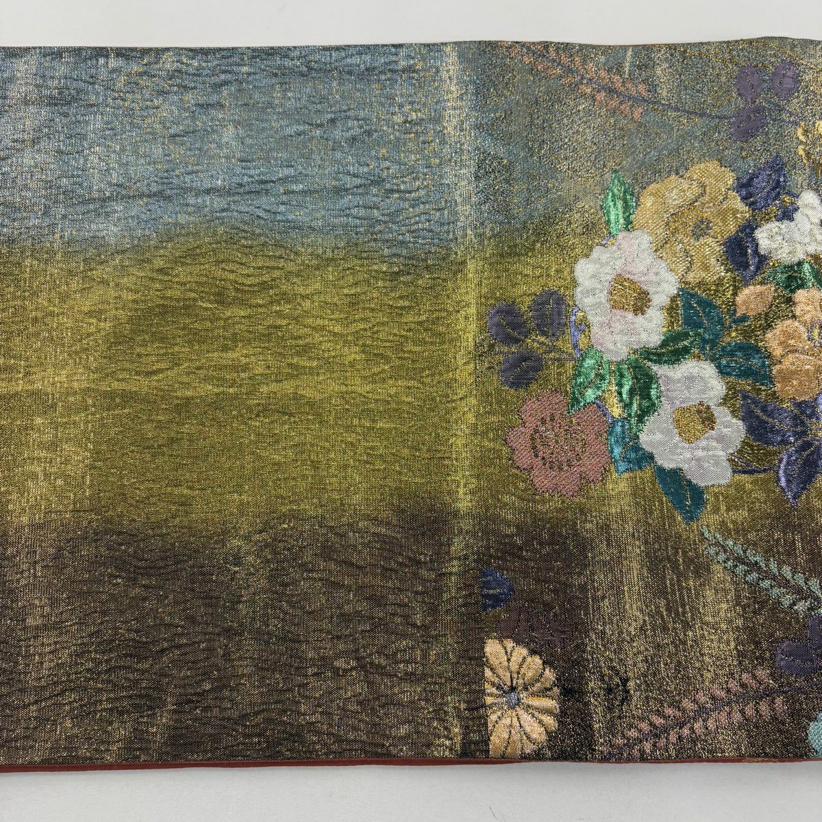 【美品】 袋帶 秀品級 花丸紋 草花紋紋 金金箔 金  六通 純蠶絲