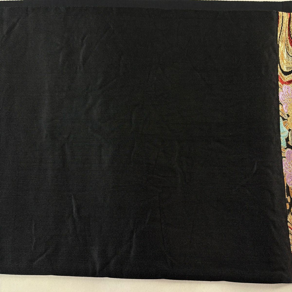 【美品】 袋帶 優品級 振袖禮服禮服用 櫻花 流水 金絲 金金箔 黑色 六通 純蠶絲