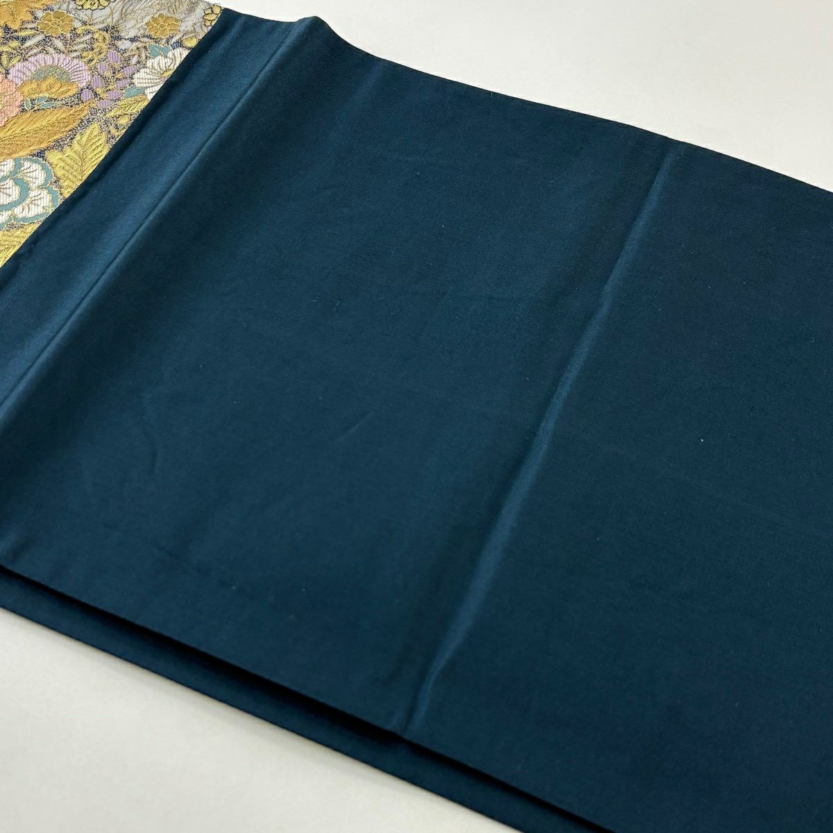 【美品】 袋帶 秀品級 草花紋紋 金金箔 深綠 六通 純蠶絲